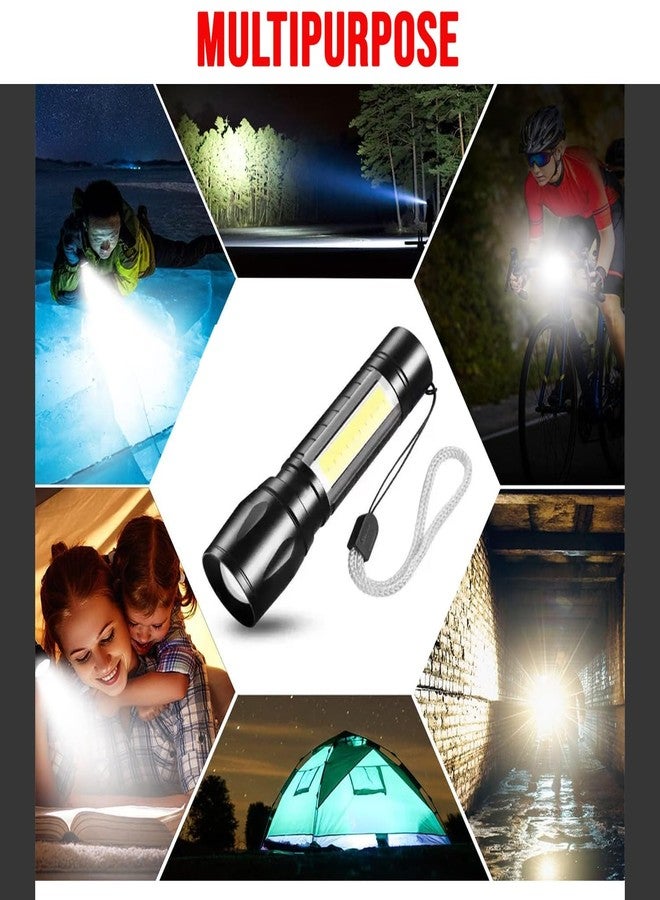HACER USB Rechargeable Mini LED Camping Torch Light Zoomable COB LED Flashlight for Hiking Camping - Black Color - Image 2
